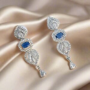 Blue Stone with American Diamond Drop Earring - Garimas