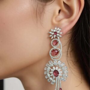 Pink American Diamond Studded Crystal Brass Drops & Danglers - Garimas