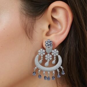 Purple American Diamond Dangler Earring Chadbali - Garimas