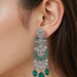 Aqua Green American Diamond Studded Crystal Brass Drops & Danglers - Garimas