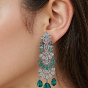 Aqua Green American Diamond Studded Crystal Brass Drops & Danglers - Garimas