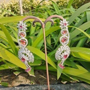 Pink American Diamond Studded Crystal Brass Drops & Danglers - Garimas