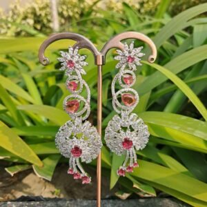 Pink American Diamond Studded Crystal Brass Drops & Danglers - Garimas