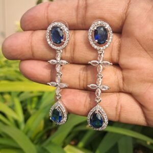 Silver Plated American Diamond Necklace Sets With Blue Stone - Garimas