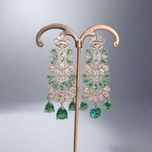 Aqua Green American Diamond Studded Crystal Brass Drops & Danglers - Garimas