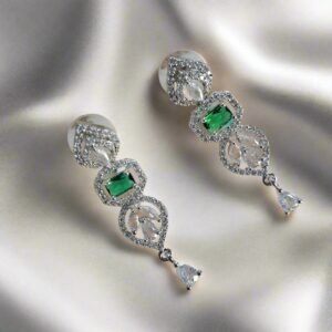 Green Stone with American Diamond Drop Earring - Garimas