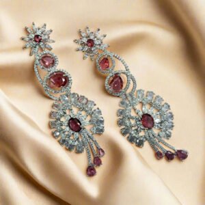 Pink American Diamond Studded Crystal Brass Drops & Danglers - Garimas