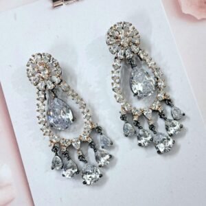 Copper Gold Plated American Diamond Danglers Earrings - Garimas