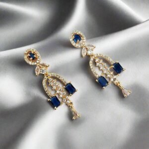 Gold Plated Blue Stone with American Diamond Earring - Garimas