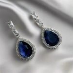 Aqua Blue Stone American Diamond Brass Drops - Garimas