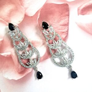 Black Stone with American Diamond Earring - Garimas