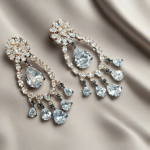 Copper Gold Plated American Diamond Danglers Earrings - Garimas