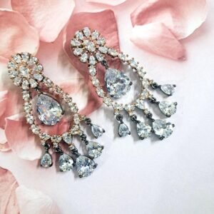 Copper Gold Plated American Diamond Danglers Earrings - Garimas