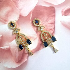 Gold Plated Blue Stone with American Diamond Earring - Garimas