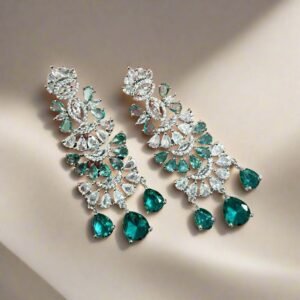 Aqua Green American Diamond Studded Crystal Brass Drops & Danglers - Garimas