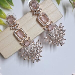 Rose Gold Plated American Diamond Necklace Sets With Pink Stone - Garimas