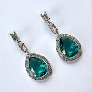 Aqua Green Stone American Diamond Brass Drops - Garimas