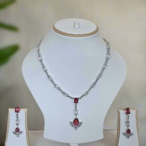 Silver Plated American Diamond Necklace Sets With Pink Stone | Garimas Lifestyle