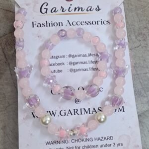 Purple Pink Glass Beads Necklace and Bracelet Set for Girls | GARIMAS