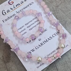 Purple Pink Glass Beads Necklace and Bracelet Set for Girls | GARIMAS