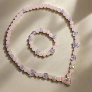 Purple Pink Glass Beads Necklace and Bracelet Set for Girls | GARIMAS