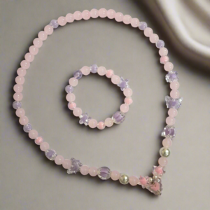 Purple Pink Glass Beads Necklace and Bracelet Set for Girls | GARIMAS