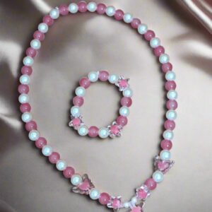 Pink Pearl Beads Necklace and Bracelet Set for Girls | GARIMAS