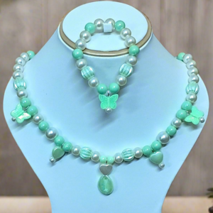 Green Pearl Beads Necklace and Bracelet Set for Girls | GARIMAS