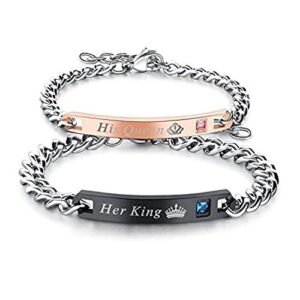 His or Hers Matching Set His Queen Her King Titanium Stainless Steel Couple Bracelet Rings for Girls & Boys. (Her King - His Queen) at Amazon.in