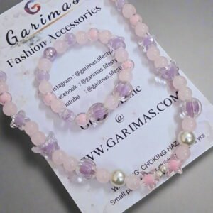 Purple Pink Glass Beads Necklace and Bracelet Set for Girls | GARIMAS
