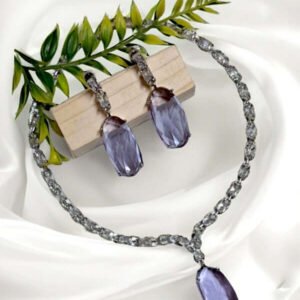 Silver Plated Aqua Purple Stone American Diamond Necklace Sets | Garimas Lifestyle