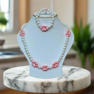 White and Pink  Beads Necklace and Bracelet Set for Girls | GARIMAS