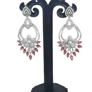 Pink American Diamond Studded Crystal Brass Drops & Danglers | Garimas Lifestyle