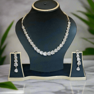 Rose Gold Plated  American Diamond Necklace Sets With White Stone | Garimas Lifestyle