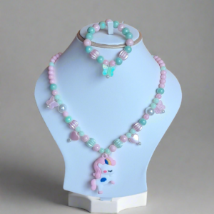 Green and Pink Beads Necklace and Bracelet Set for Girls | GARIMAS