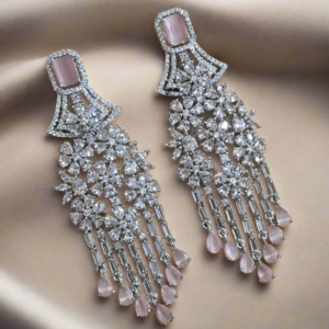 Aqua Pink Stone with American Diamond Earring | Garimas Lifestyle