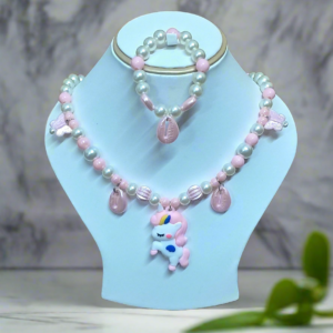 Baby Pink Pearl Beaded Unicorn Necklace and Bracelet Set for Girls | GARIMAS