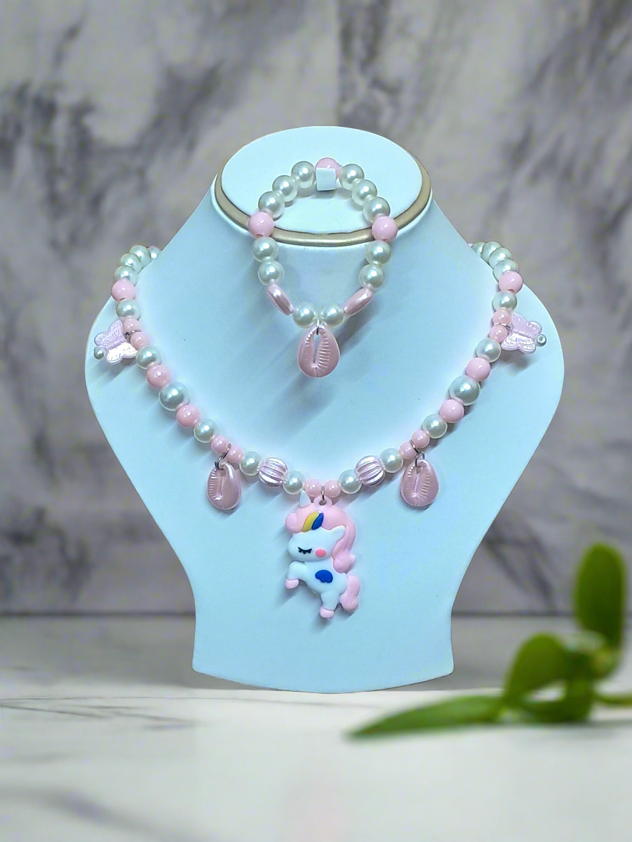 background-editor_output_1fb75288-a4a3-4a15-8fd8-06bf3d165518 Baby Pink Pearl Beaded Unicorn Necklace and Bracelet Set for Girls | GARIMAS