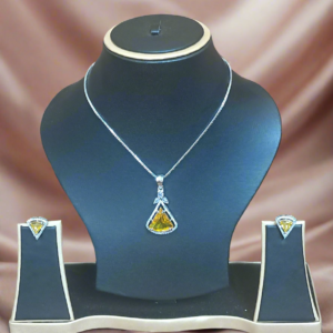 Pendant Set CZ Studded and silver Plated chain Aqua yellow | Garimas Lifestyle