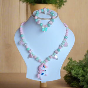 Green and Pink Beads Necklace and Bracelet Set for Girls | GARIMAS