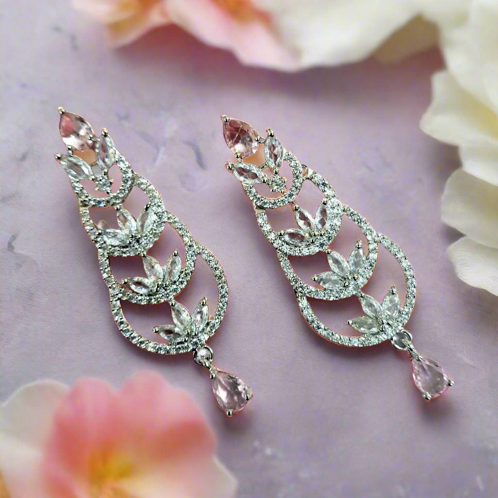 background-editor_output_435f331b-0d0f-494b-afe3-c61dfc15774c Aqua Pink Stone with American Diamond Earring - Garimas