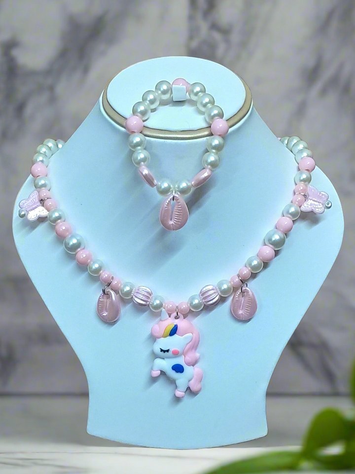 background-editor_output_47c06109-f453-4eeb-9d99-4ebb8ed88a56 Baby Pink Pearl Beaded Unicorn Necklace and Bracelet Set for Girls | GARIMAS