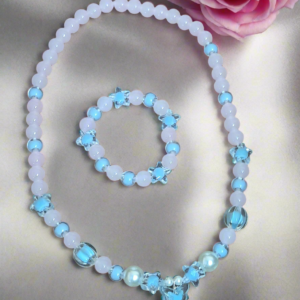Pink Glass Beads Necklace and Bracelet Set for Girls | GARIMAS