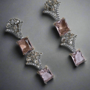 Silver Plated American Diamond Necklace Sets With Aqua Pink Stone - Garimas