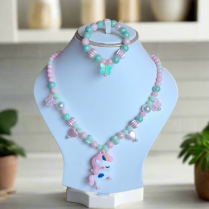 Green and Pink Beads Necklace and Bracelet Set for Girls | GARIMAS