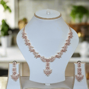 Rose Gold Plated  American Diamond Necklace Sets With Pink Stone | Garimas Lifestyle