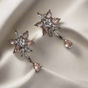 Silver Plated Aqua Pink Stone American Diamond Necklace Sets - Garimas