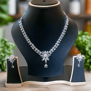 Silver Plated Aqua Pink Stone American Diamond Necklace Sets | Garimas Lifestyle