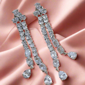 Silver-Plated Cubic Zirconia Studded Contemporary Drop Earrings | Garimas