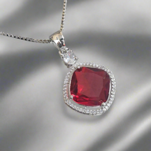 Rhodium-Plated Ruby & CZ Studded Pendant Necklace Set | Garimas Lifestyle
